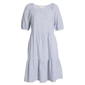 Beach Lunch Lounge Luca Linen A Line Prairie Dress Size XS Striped Puff Sleeve